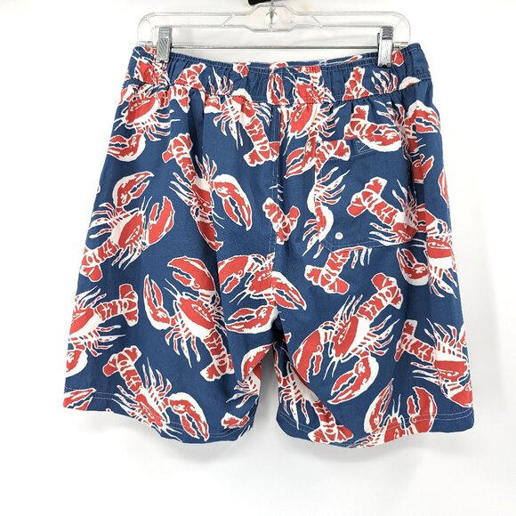 LL BEAN Swim Trunks Men's M Blue Red Lobster Print Pockets Tie Waist Preppy - Picture 2 of 12